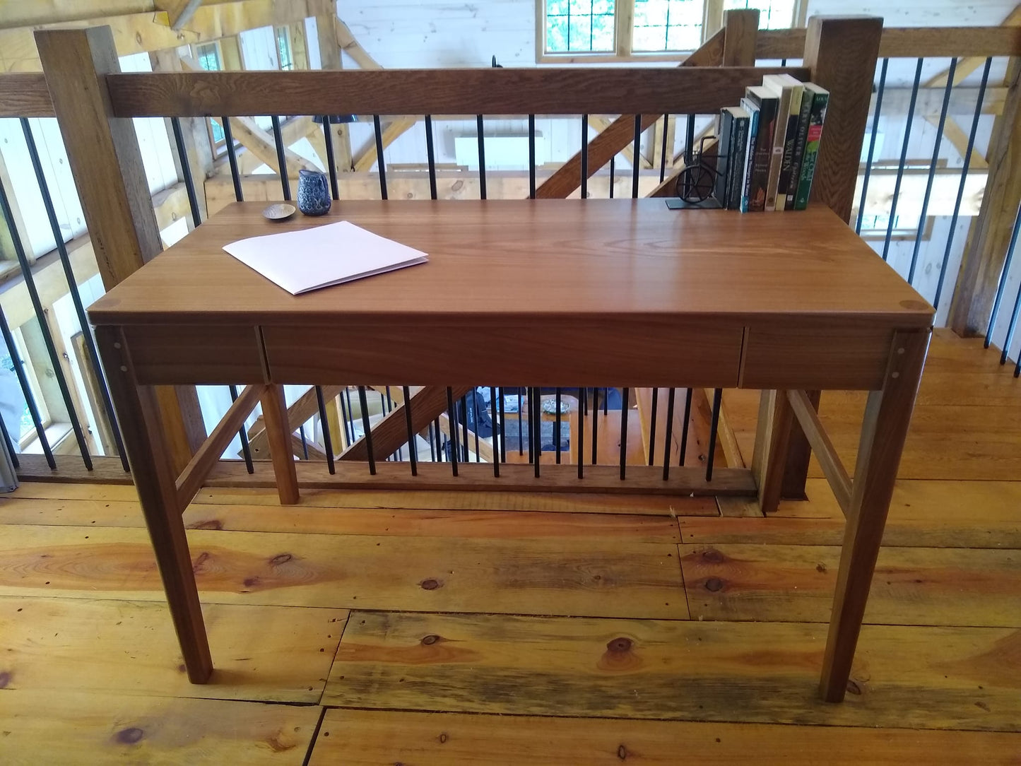English Elm Desk with Brass Accents